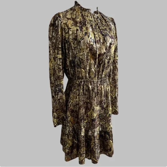 NWT BA&SH Capi Lady Metallic Lame Paisley Ruffle Puff Long Sleeve Dress Size M - Picture 10 of 14